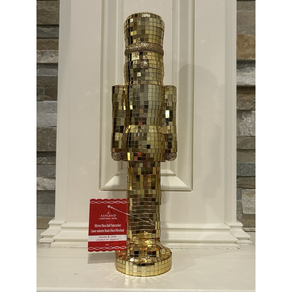 Ashland Mirror Disco Ball Nutcracker Gold Glass Christmas Decor 12in